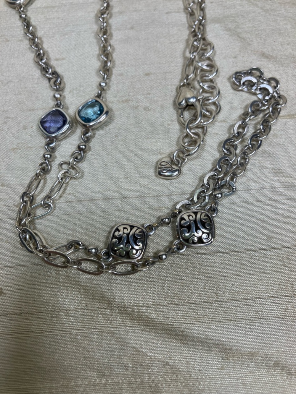 Brighton Silver Necklace with Tanzanite and Aqua Crystals
